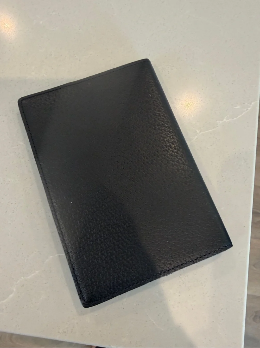 kate spade Black Pebbled Leather Passport Cover with Gold Plaque
